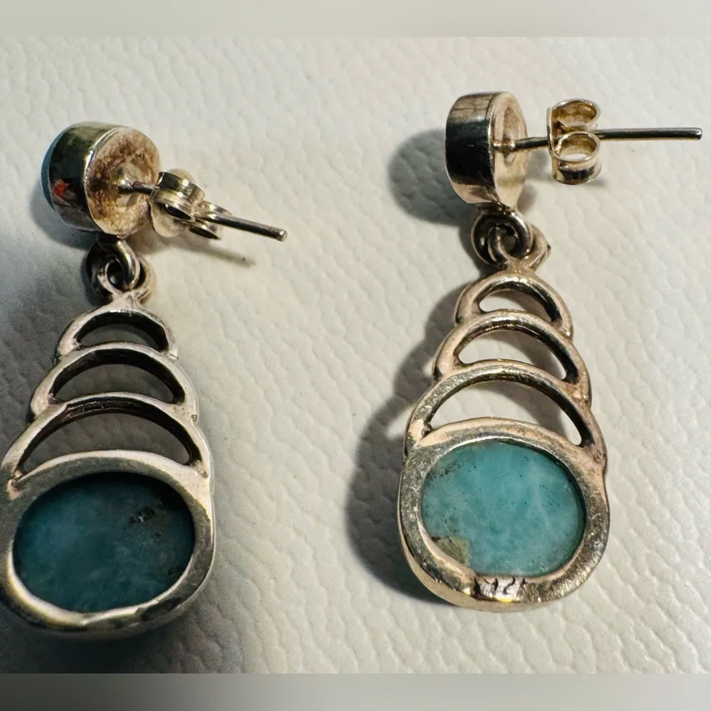 Sterling Silver 925 Larimar Drop Dangle Earrings - Picture 7 of 11